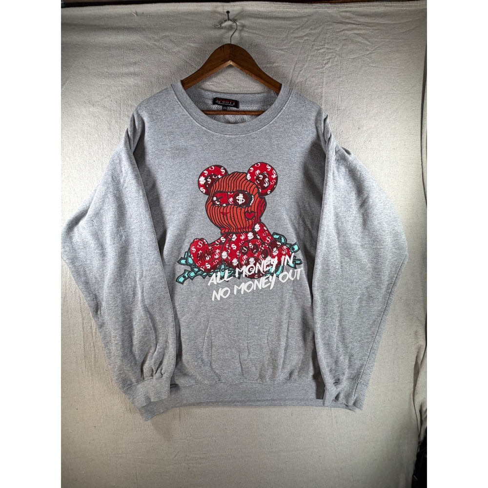 3Forty Sweatshirt Mens 2XL Gray All Money In No Money Out Graphic Crewneck